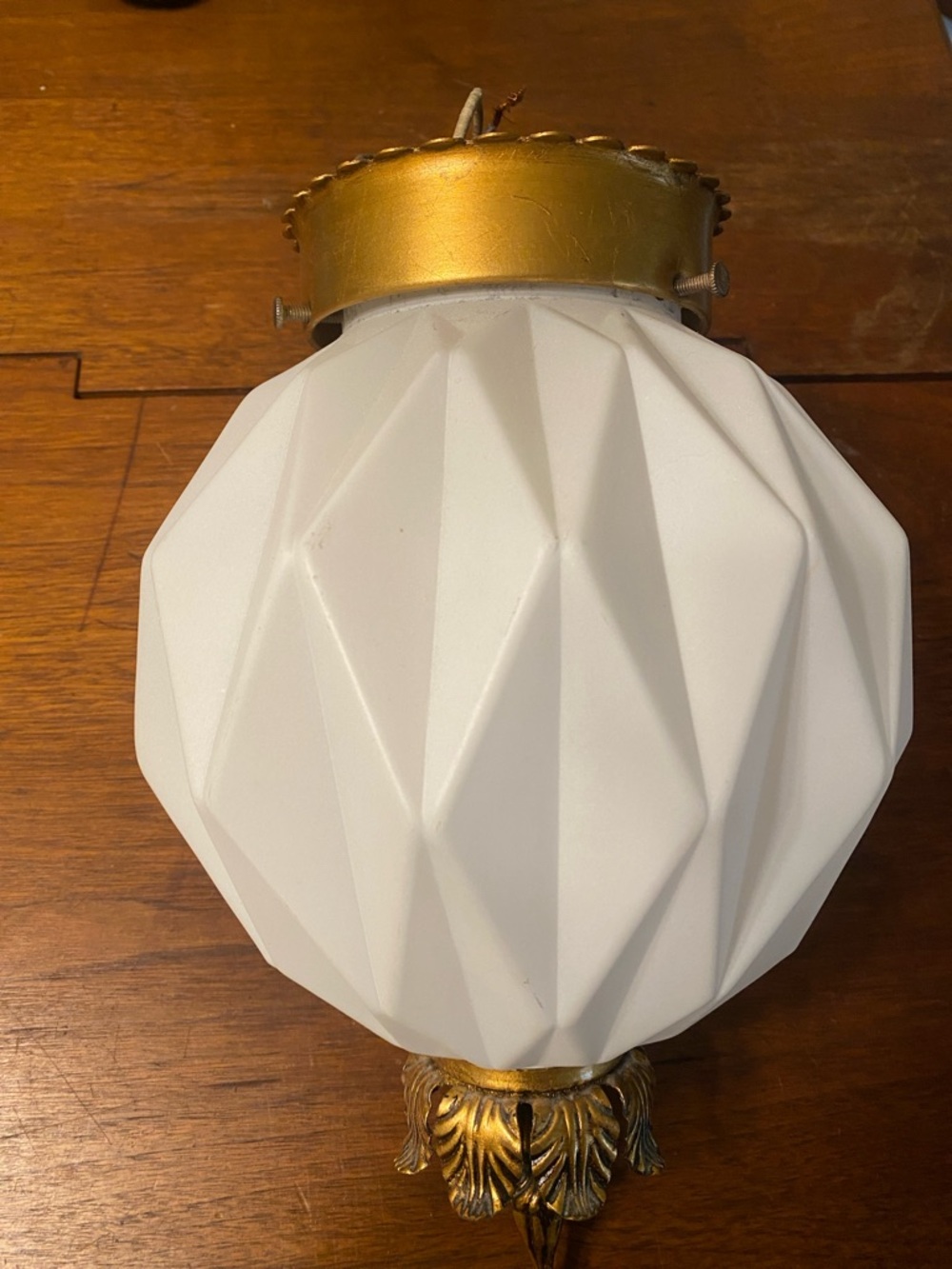 Mid-century art, deco, white glass, geometric ceiling light